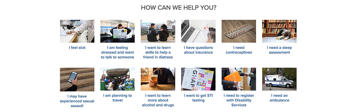"How can we help you" Columbia Health homepage partial screenshot