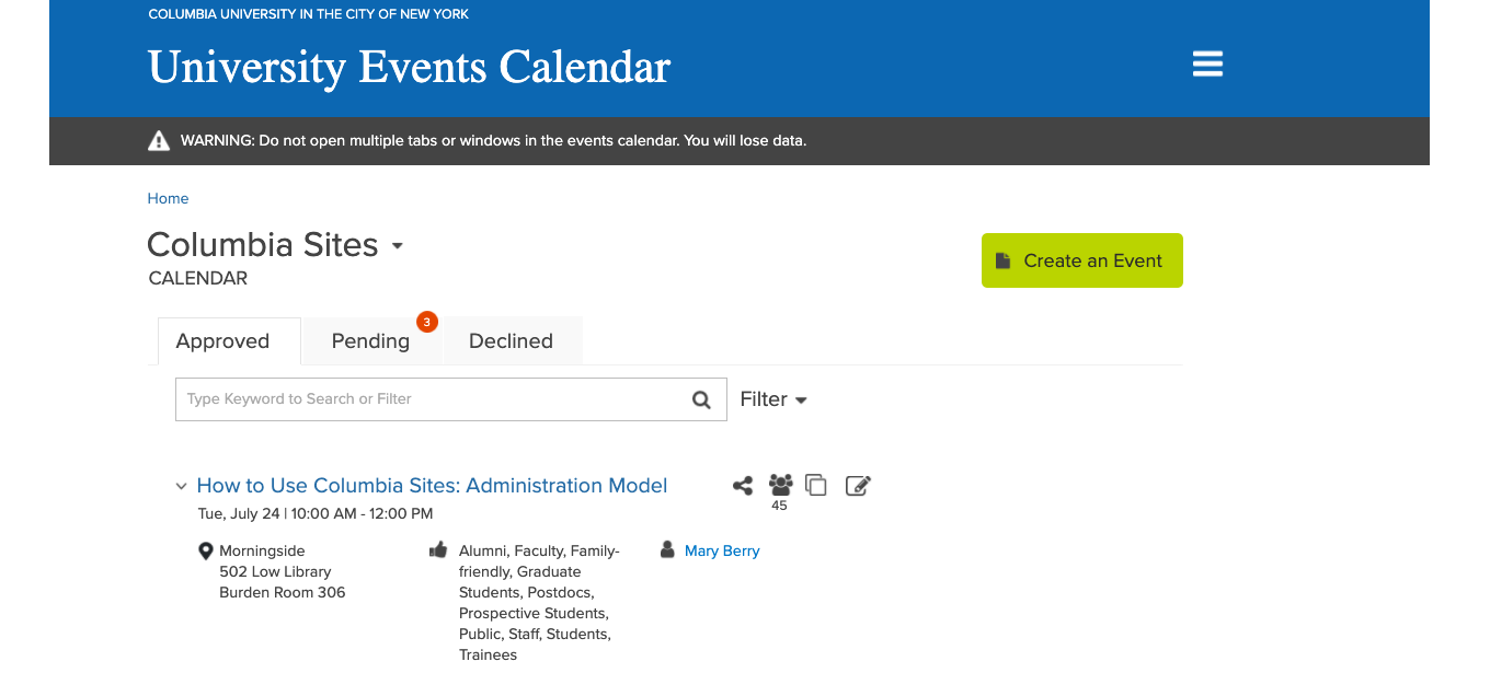 University Event Calendar System Center of Excellence for Usability