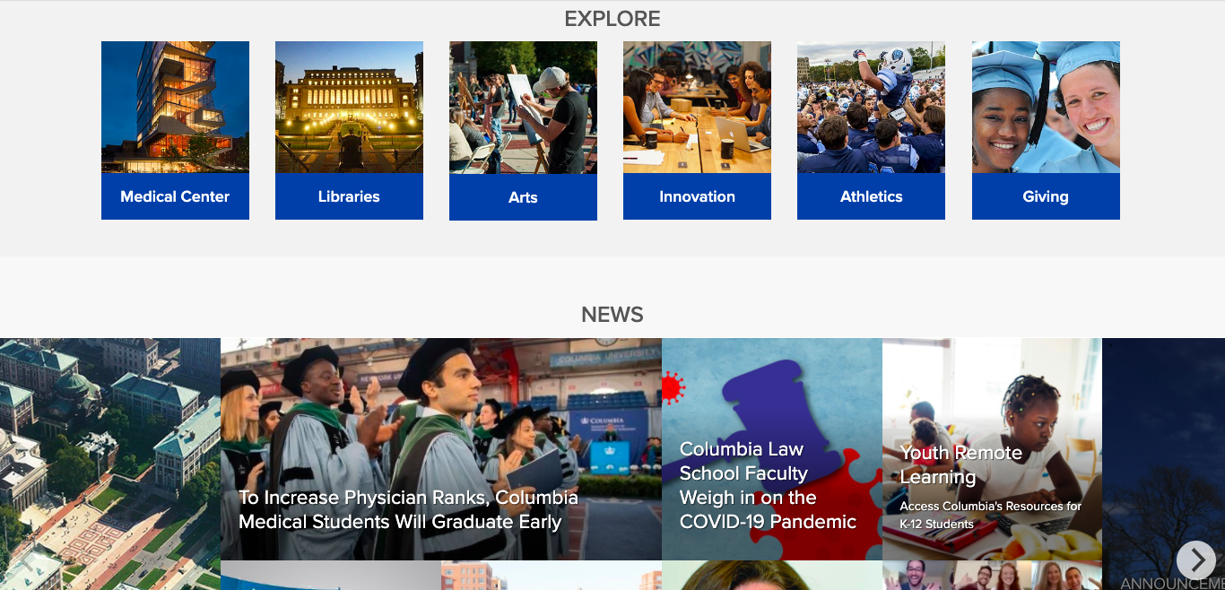 Columbia New Main Homepage Explore and News