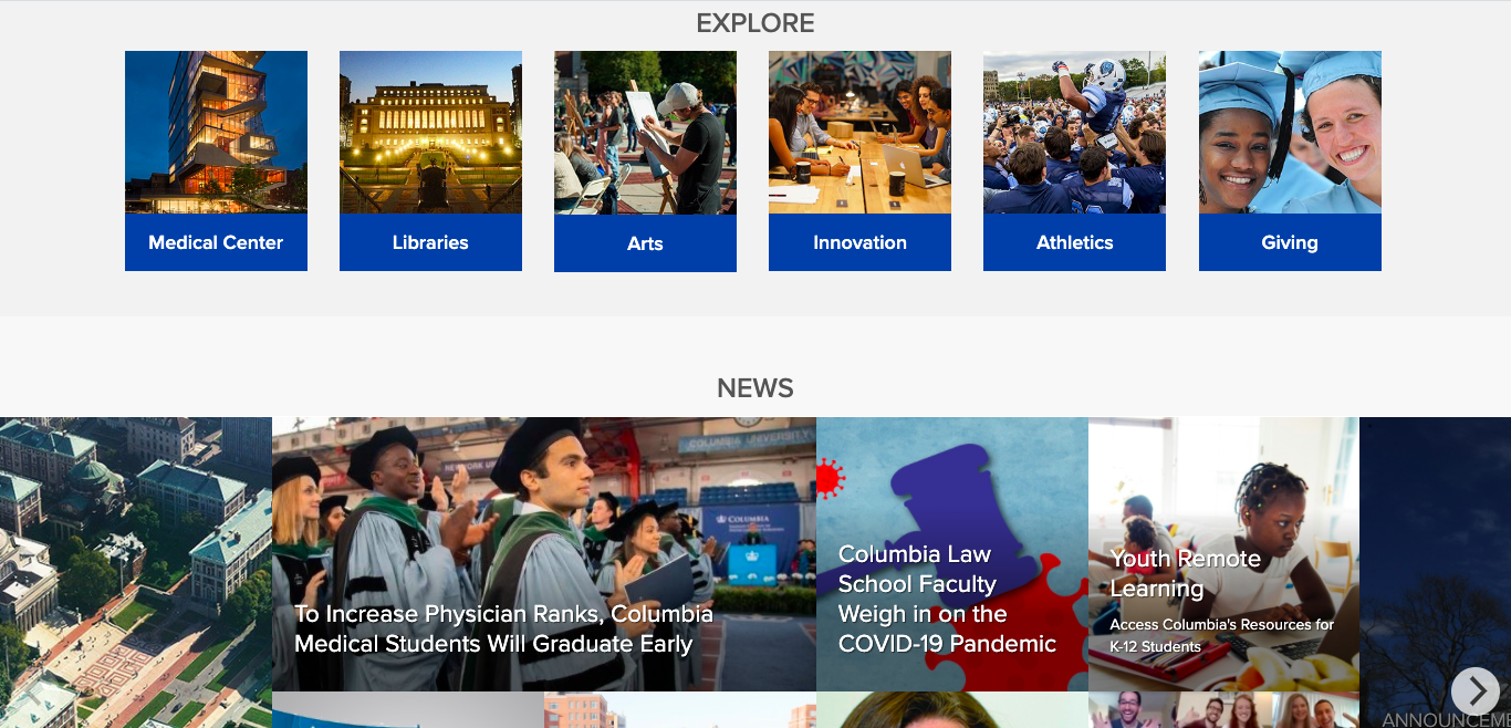 Columbia University Main Homepage  Center of Excellence for Usability and  Experience Design