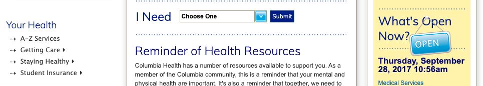 Old Health Website Homepage Functions