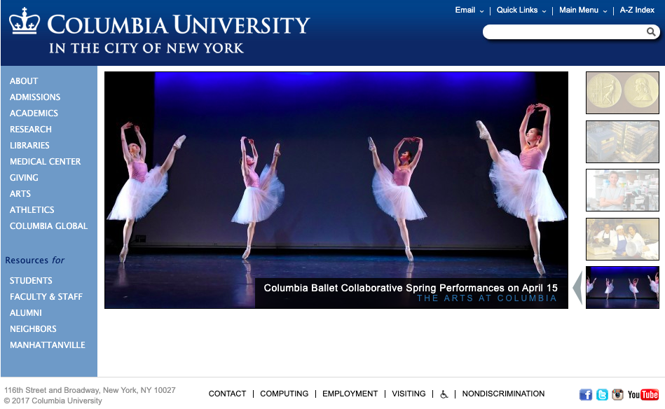 Columbia University Main Homepage  Center of Excellence for Usability and  Experience Design